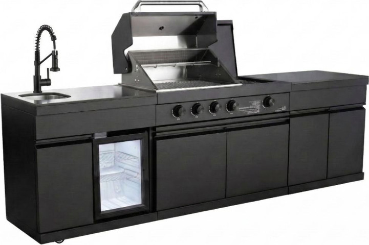 מטבח חוץ אורגון 4 מבערים + כירת צד 55200 BTU, כיור ומקרר 38L מבית G.CHEF – צבע אבן - ghaun