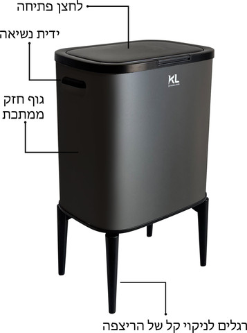 פח 33 ליטר שחור + סט תה קפה סוכר תואם