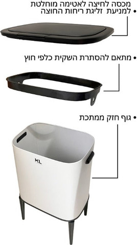 באנדל לבן | זוג פחים 33 ליטר + 5 ליטר + מברשת לאסלה שחור
