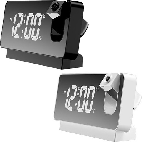 שעון דיגיטלי שחור עם מקרן לקיר (טעינת USB)  5187