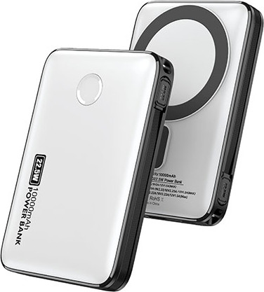 פאוור בנק לבן עם כבל היקפי נצמד 10,000 mAh טעינה מהירה 2 יציאות ,טעינת