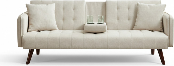 ספה מודולרית נפתחת למיטה כולל בר כוסות וזוג כריות מתנה מבד רחיץ דוחה כתמים דגם סיקסטיז בז'