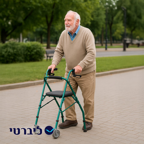 רולטור 2 גלגלים עם מושב מרופד – יציב ובטוח להליכה ולמנוחה