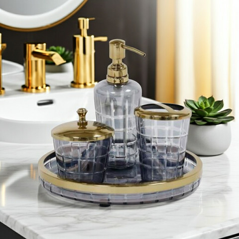 סט אביזרי אמבטיה יוקרתי דגם Brass VariableGlass – למראה של ספא יוקרתי אצלך בבית