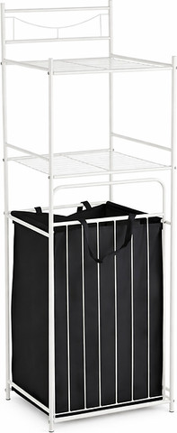 מתקן כביסה מתכת לבן עם סל בד נשלף ושני מדפים – LAUNDRY TOWER WHITE