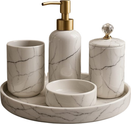 סט אביזרי אמבט "Marble Luxe" – קרמיקה בגוון שיש יוקרתי