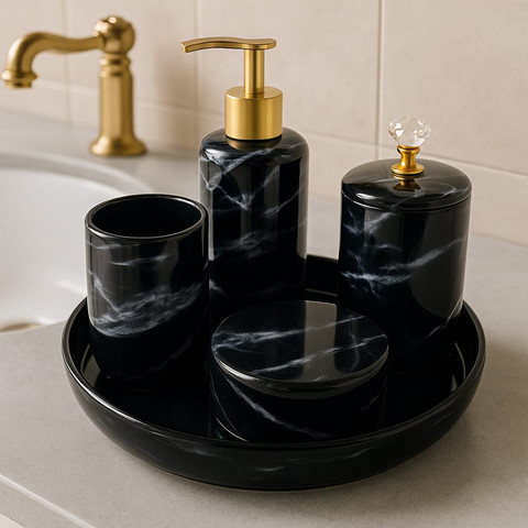 סט אביזרי אמבט "Marble Luxe" – קרמיקה בגוון שיש יוקרתי