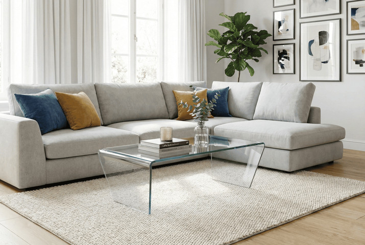 שולחן סלון זכוכית מקומר במידה 120X60X40H ס"מ