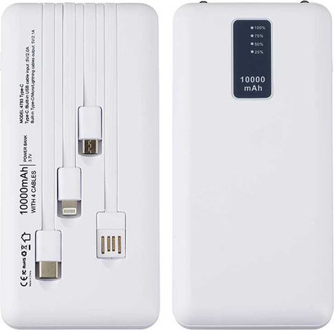 מטען נייד 10,000mAh עם כבלים ופנס