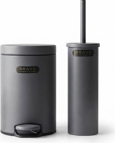 סט אוהיו BRAVO פח 3 ליטר ומברשת אסלה אפור כהה