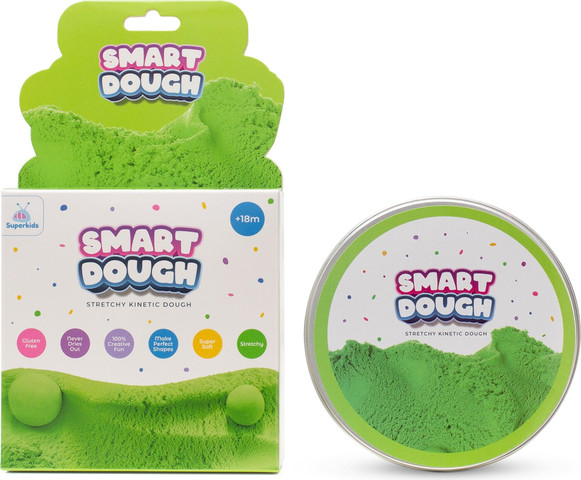 בצק קינטי ירוק 80 גרם במארז קופסה עגולה - Smart Dough