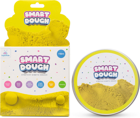 בצק קינטי צהוב 80 גרם במארז קופסה עגולה - Smart Dough