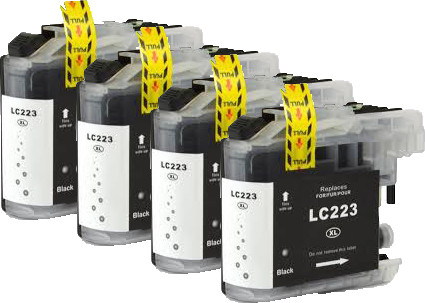 סט 4 ראשי דיו שחורים תואמים Brother LC223