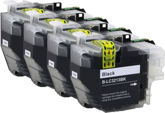סט 4 ראשי דיו שחורים תואמים Brother LC3213