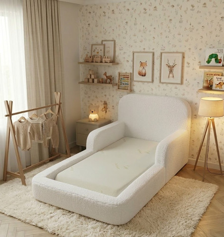 מיטת יחיד ספוג מונטסורית דגם Alice בצבע White Cotton  מאמו