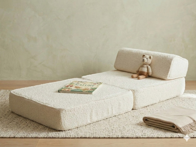 ספת נפתחת Coco מבד טדי בצבע Cotton White – כורסה שהופכת למיטה - מאמו