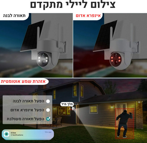מצלמת אבטחה סולארית אלחוטית עם חיבור ישיר ל - WIFI
