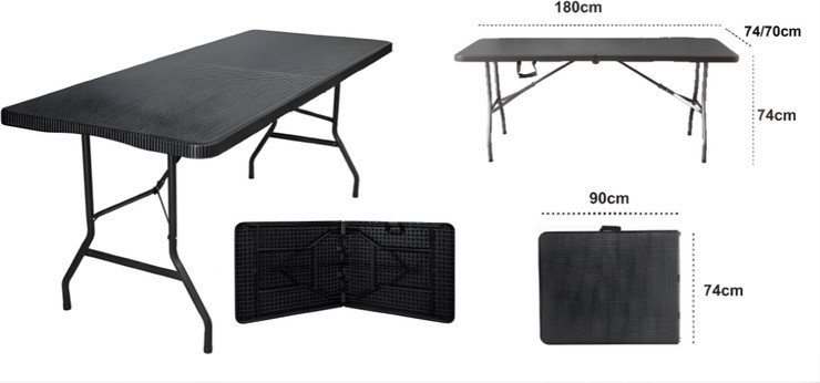 שולחן מתקפל שחור 180 ס"מ דגם 6FT Black Edition – שלדת פלדה ופלטה מחוזקת
