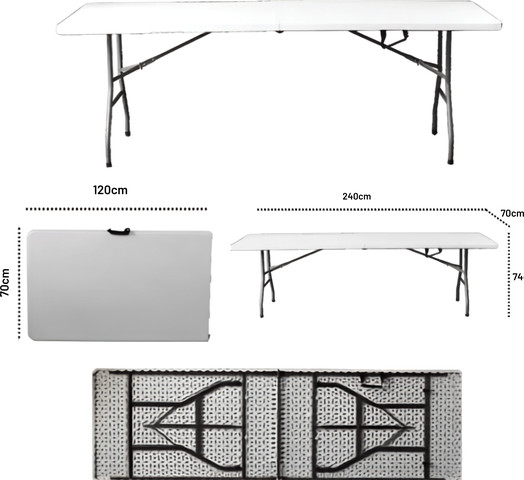 שולחן מתקפל  2.4 מטר דגם 8FT – ענק, חזק ויציב במיוחד