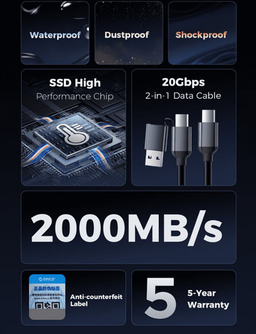 כונן קשיח חיצוני 1TB עמיד למים | 20Gbps