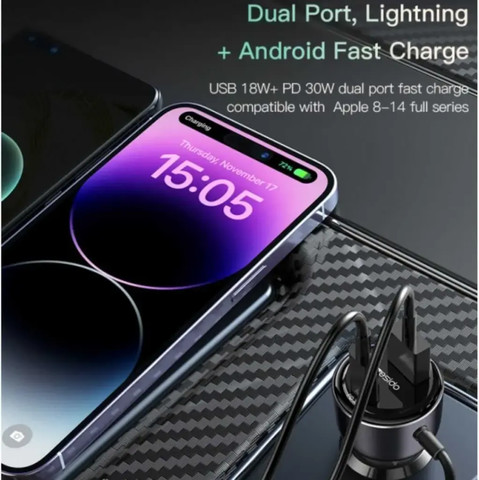 מטען לרכב 60W | מטען כפול USB-A + USB-C