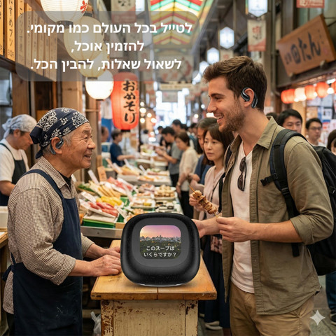 אוזניות תרגום חכמות | תרגום בזמן אמת | 164 שפות | שחור