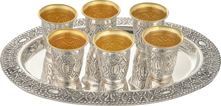 סט ליקר כסף 925 - 6 כוסות ומגש תואם