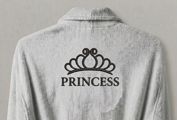 חלוק רחצה למבוגרים צבע אפור בהיר דגם כתר PRINCESS