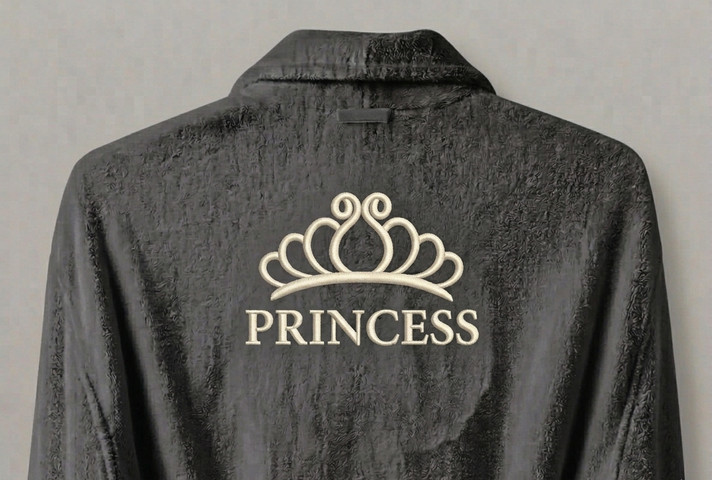 חלוק רחצה למבוגרים צבע אפור כהה דגם כתר PRINCESS