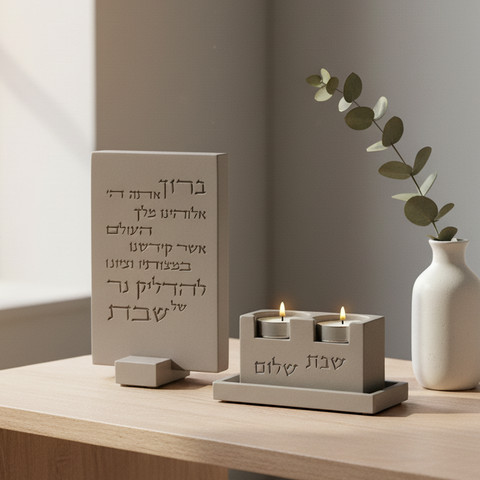 סט פמוטים לשבת אלגנטי וברכת הדלקת נרות- דגם Urban Shabbat - אפור