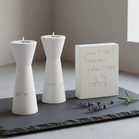 סט פמוטים גבוהים מבטון טבעי עם ברכת אשת חיל - דגם Lady Of Spirit