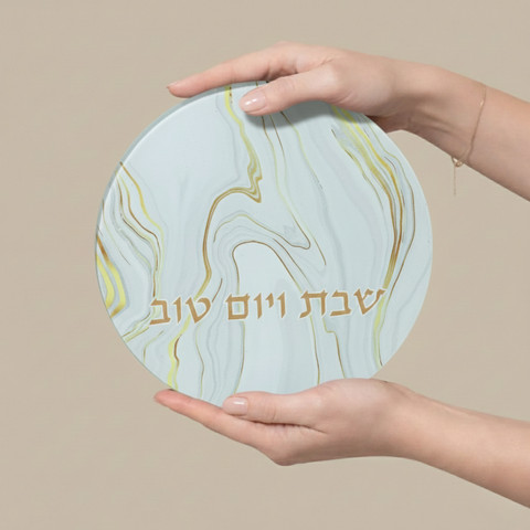 תחתית סיר מזכוכית מחוסמת בעבודת יד | עיצוב שיש עם נגיעות זהב לבן | Golden Marble