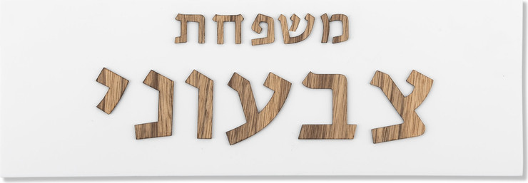 שלט כניסה לבית מבטון בצבע לבן עם כיתוב עץ - דגם Family
