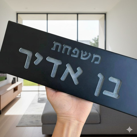 שלט לבית ולמשרד בעיצוב אישי מבטון נקי בצבע שחור עם חריטה - דגם Israel