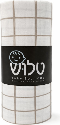 סדין למיטת תינוק בצבע שמנת בהדפס משבצות