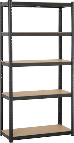 כוננית מתכת שחורה 5 מדפים MDF 180×90×40 – עד 175 ק״ג למדף