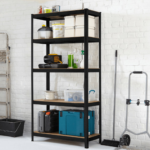 כוננית מתכת שחורה 5 מדפים MDF 180×90×40 – עד 175 ק״ג למדף