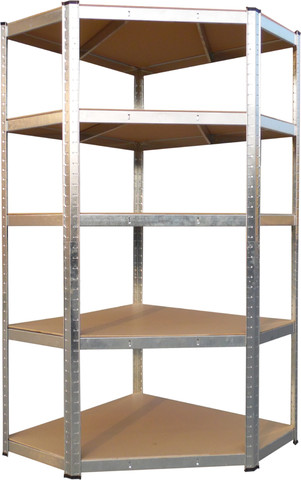 כוננית מתכת פינתית 5 מדפים MDF 90x40x180 מעמס 175 ק"ג למדף - מגולוון