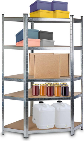 כוננית מתכת מגולוונת פינתית 5 מדפים MDF 70x40x180 מעמס 175 ק"ג למדף ( 2 ב-1)