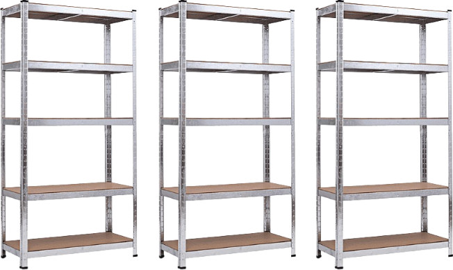 שלישיית כונניות מתכת מגולוונת 5 מדפים MDF 180×90×40 – עד 175 ק״ג למדף (2 ב - 1)