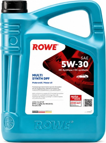 שמן מנוע 5W30 סינטטי 5 ליטר | ROWE HIGHTEC SYNT RS HC-D | API SL/CF | ACEA A3/B4 | מתאים לבנזין ודיזל