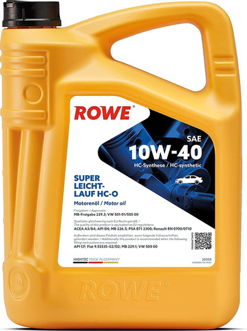 שמן מנוע 10W40 חצי סינטטי 5 ליטר | ROWE HIGHTEC TURBO HD | API CI-4 | ACEA E7/A3/B4 | מתאים לבנזין, דיזל וטורבו דיזל