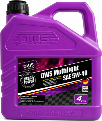 שמן מנוע 5W40 סינטטי מלא 4 ליטר | OWS Multilight | API SN/CF | ACEA A3/B4 | מתאים לבנזין ודיזל