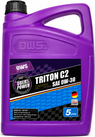 שמן מנוע 0W30 סינטטי מלא 5 ליטר | OWS Triton C2 | API SP | ACEA C2 | מתאים לבנזין ודיזל