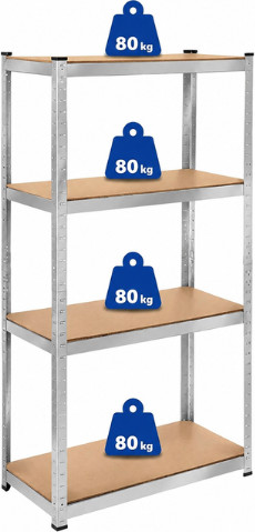 שלישיית כונניות מתכת מגולוונת 4 מדפים MDF  160×80×40 – עד 80 ק״ג למדף (2 ב - 1)