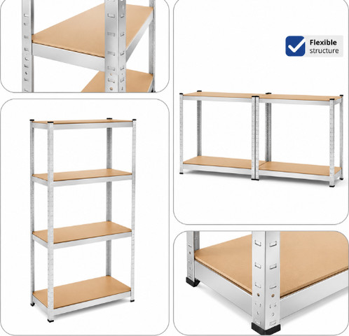 שלישיית כונניות מתכת מגולוונת 4 מדפים MDF  160×80×40 – עד 80 ק״ג למדף (2 ב - 1)