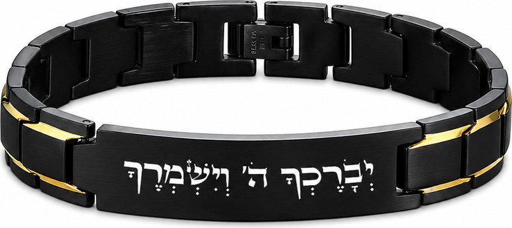 צמיד גורמט טיטניום שחור-זהב עם צריבה בלייזר