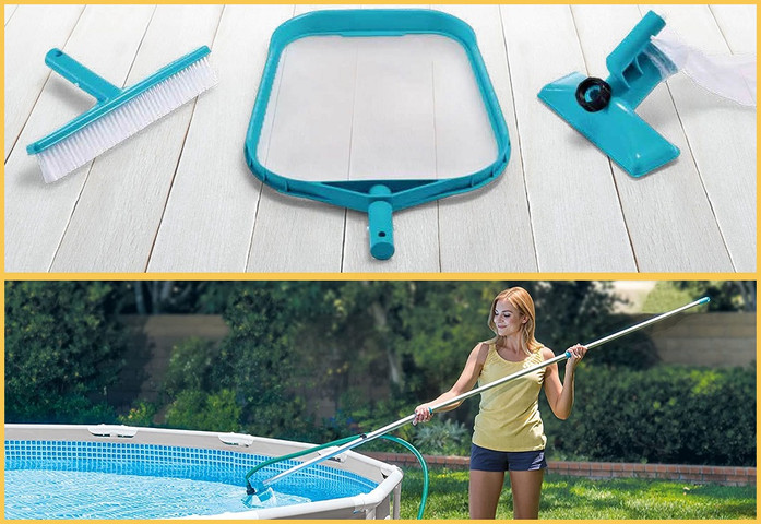 ערכת ניקוי בסיסית INTEX הכוללת רשת שטוחה+מברשת+ראש שאיבה, דגם 29056