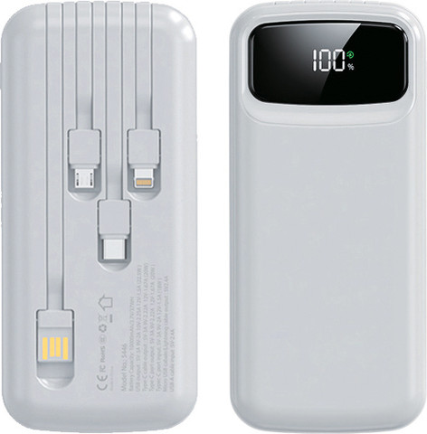 פאוור בנק סוללת גיבוי 10,000mAh טעינה 3.0A עם 4 כבלים מובנים