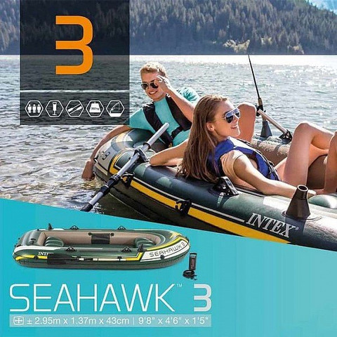 סירת גומי אינטקס מתנפחת 3 SEAHAWK כולל משוטים ומשאבה דגם INTEX 68380